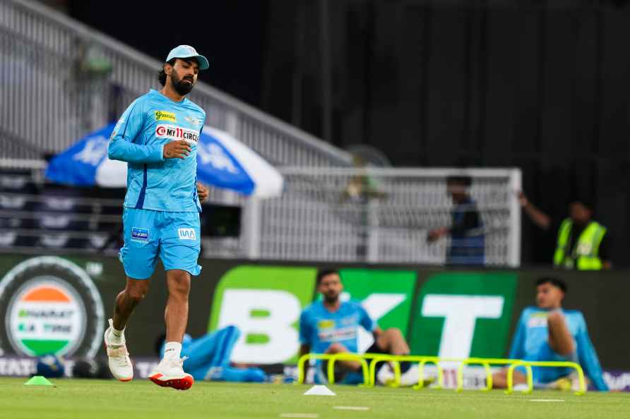 Lucknow: Lucknow Super Giants’ captain KL Rahul warms up before ...?