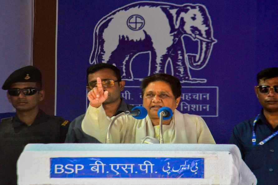 Agra: BSP chief Mayawati during a public meeting for Lok Sabha elections...
