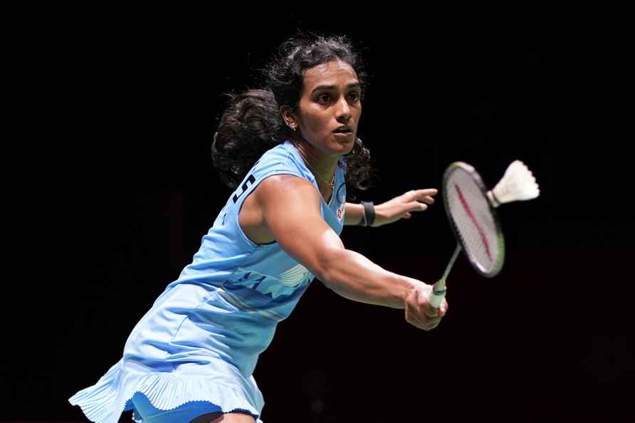 India's Pusarla V. Sindhu in action during her women's singles badminton...