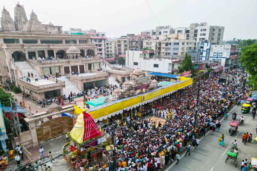 Patna: Devotees gather during the annual ‘Rath Yatra’, in Patna, ...?