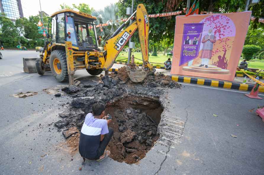 Part of Ashoka Road caved in