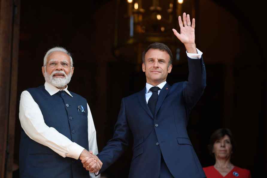 French President Emmanuel Macron and India's Prime Minister Narendra...