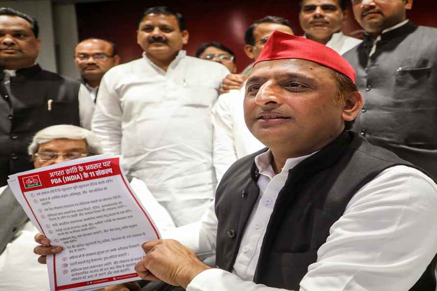 Lucknow: Samajwadi Party President Akhilesh Yadav during a function...