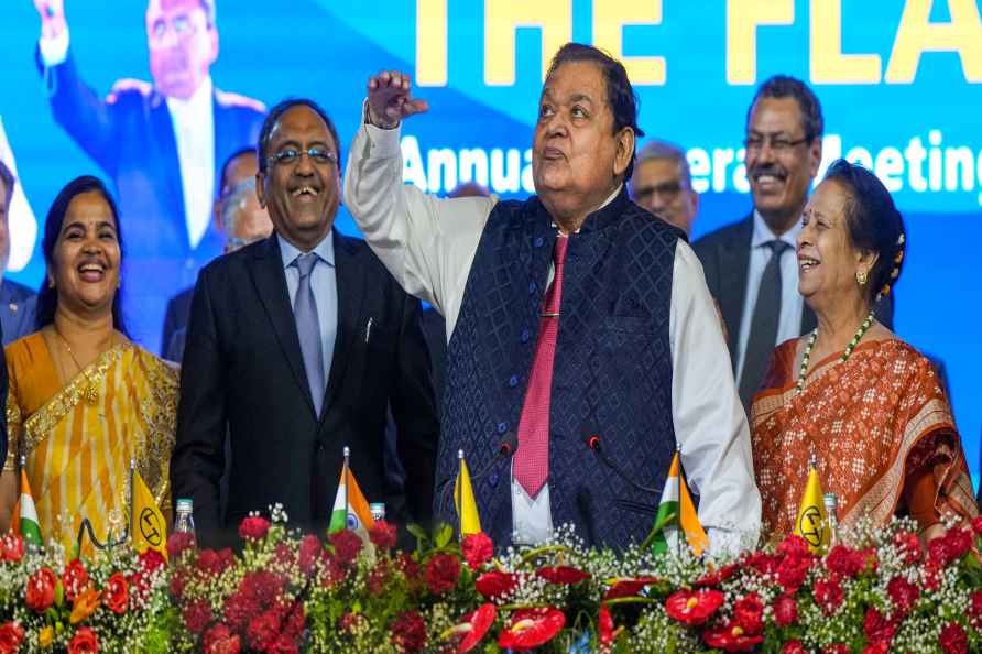 Mumbai: L&T Group Chairman A M Naik handing over a company flag ...