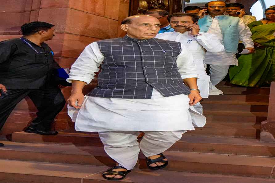 New Delhi: Union Defence Minister Rajnath SIngh at Parliament House...