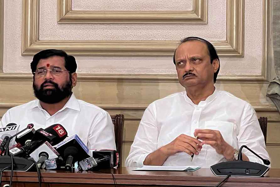 Eknath Shinde and Ajit Pawar address press