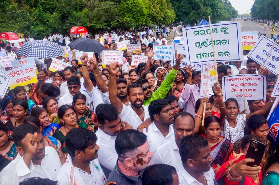 Odisha Sarpanch Mahasangh protest in BBSR