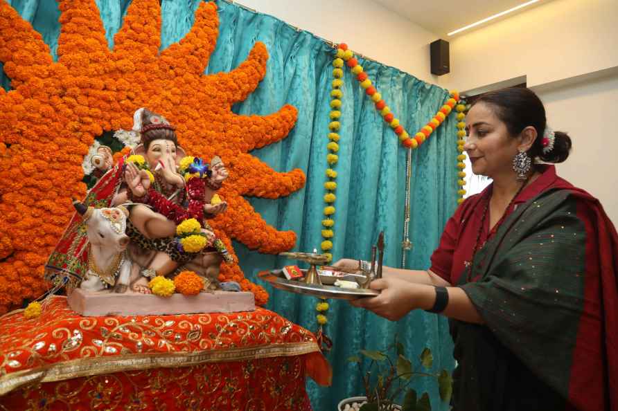 Mumbai: Actor Divya Dutta offers prayers to Hindu god Lord Ganesha...