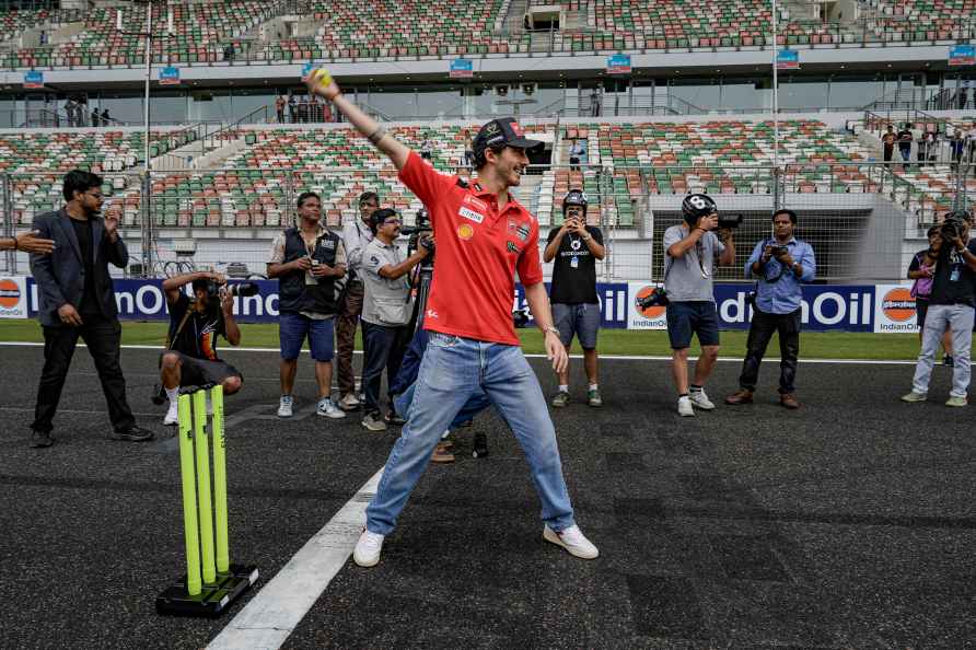 Greater Noida: Francesco Bagnaia of Ducati Lenovo Team plays cricket...