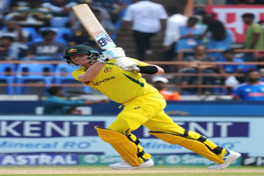 Rajkot: Australian batter Steve Smith plays a shot during the third...