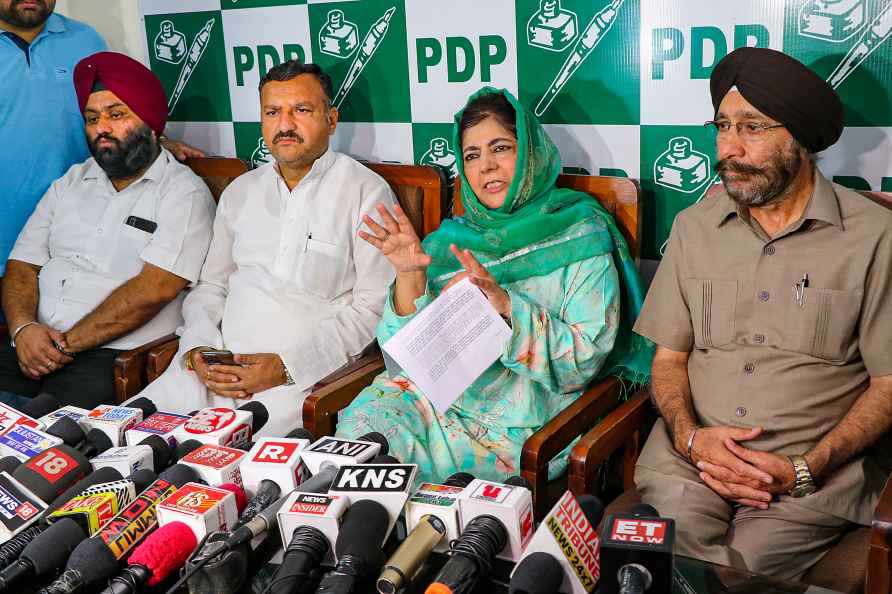 Jammu: Peoples Democratic Party (PDP) president Mehbooba Mufti addresses...