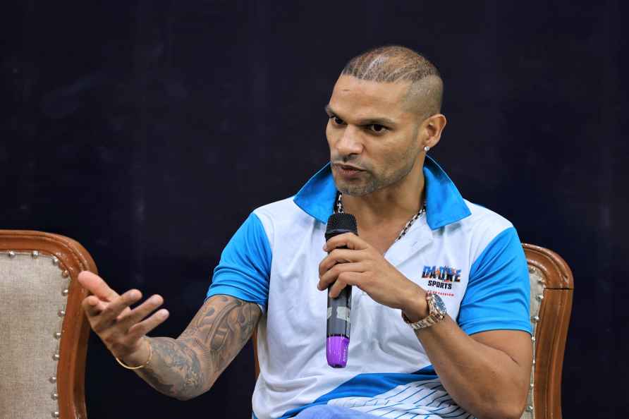 Jaipur: Indian cricketer Shikhar Dhawan speaks with the media during...