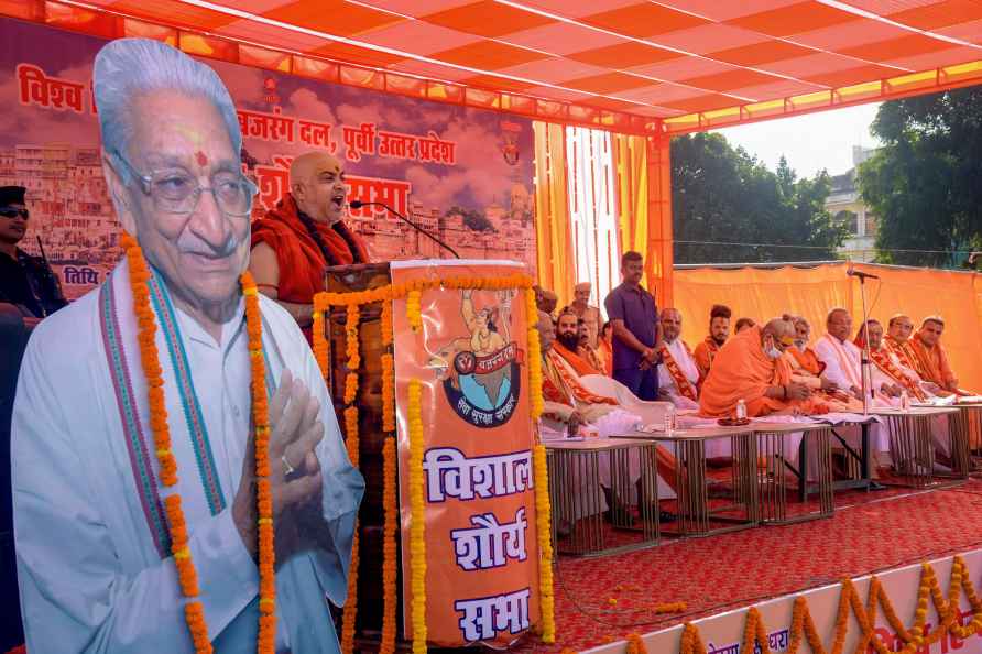 Varanasi: Jitendra Nand Ji Maharaj attends the Shaurya Sabha organized...