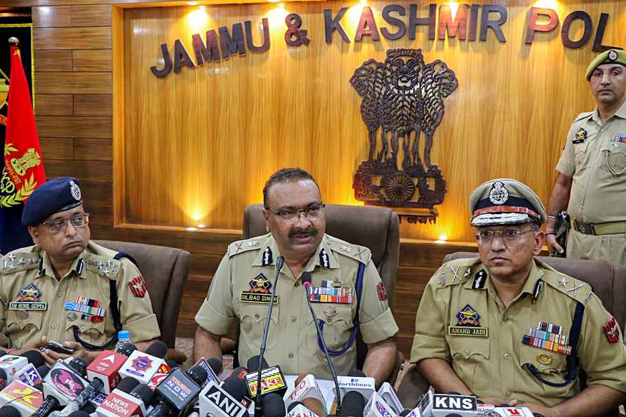 J & K DGP Dilbag Singh addresses the press