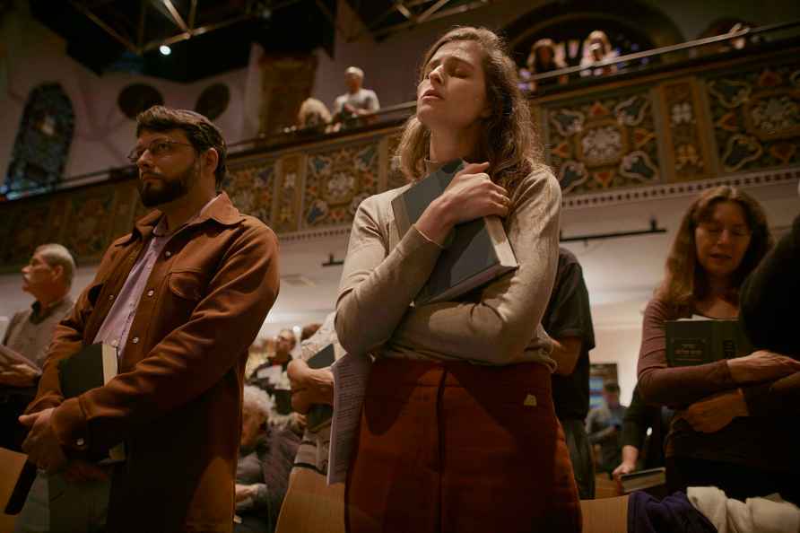 Jews at communal prayer in New York