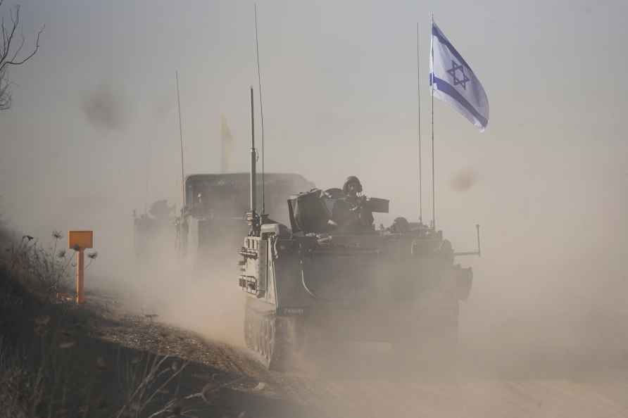 A convoy of Israeli armoured personnel