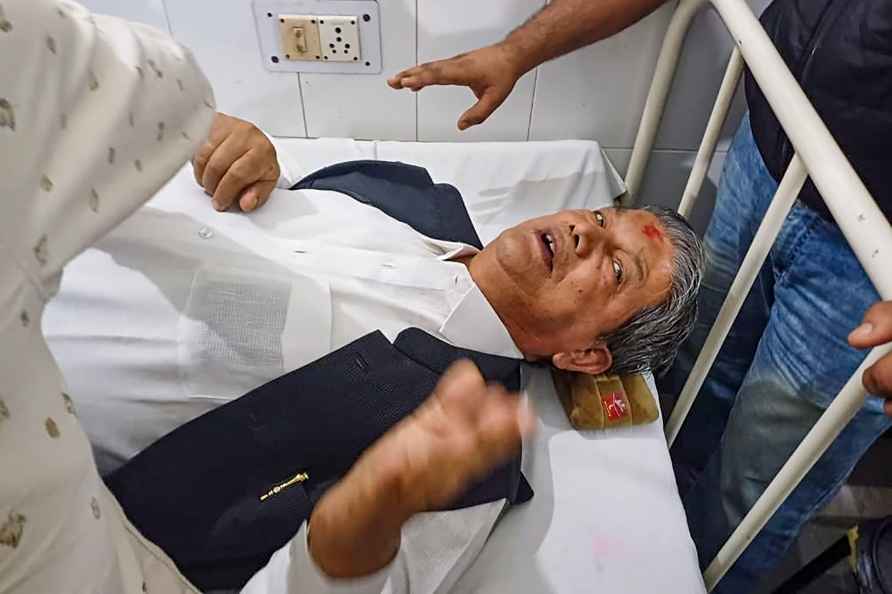 Harish Rawat at a hospital after accident