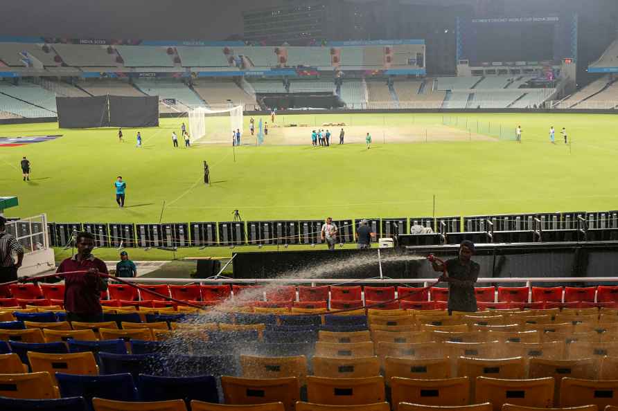 Kolkata: Workers clean the seats at Eden Gardens ahead of the ICC...