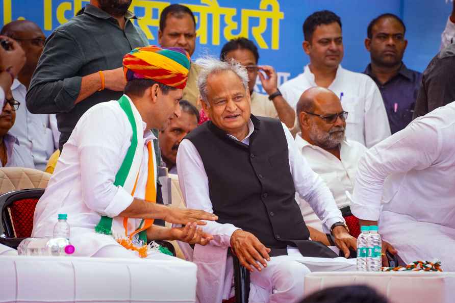 Ajmer: Rajasthan Chief Minister Ashok Gehlot at public meeting for...
