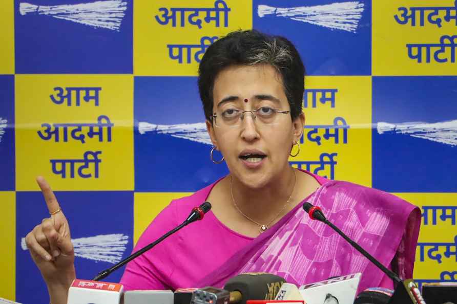 Atishi addresses a press conference