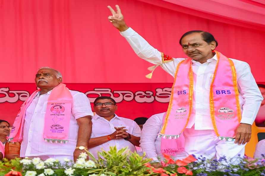 Komaram Bheem: BRS Party President K. Chandrashekar Rao waves at...