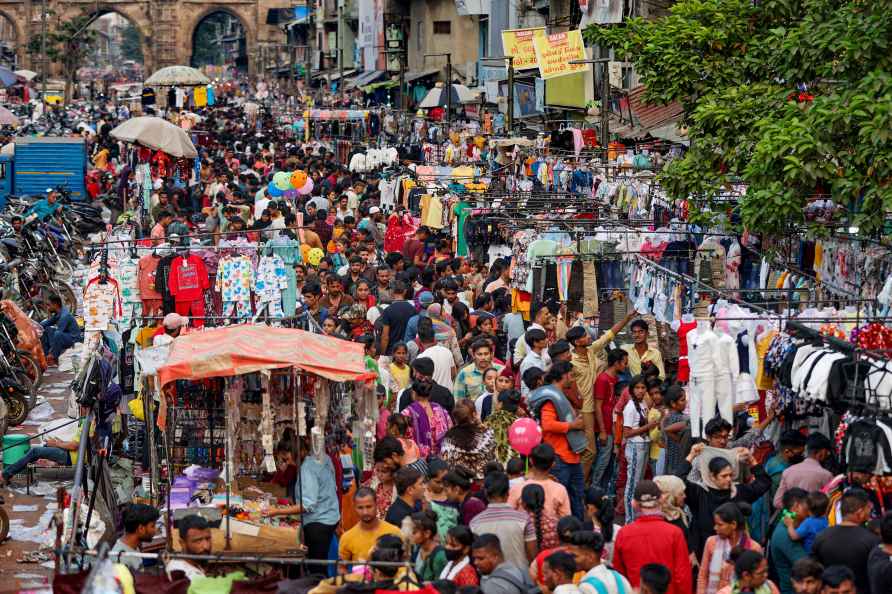 Ahmedabad: People throng a market to shop ahead of Diwali, in Ahmedabad...