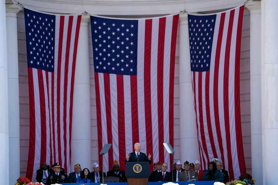 President Joe Biden speaks at the National Veterans Day Observance...