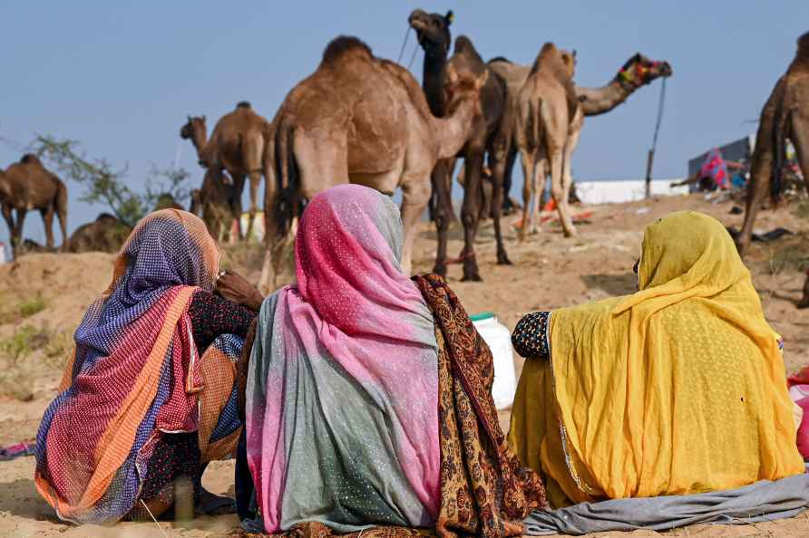 Pushkar: Camel herders during the annual Pushkar Fair, in Pushkar...