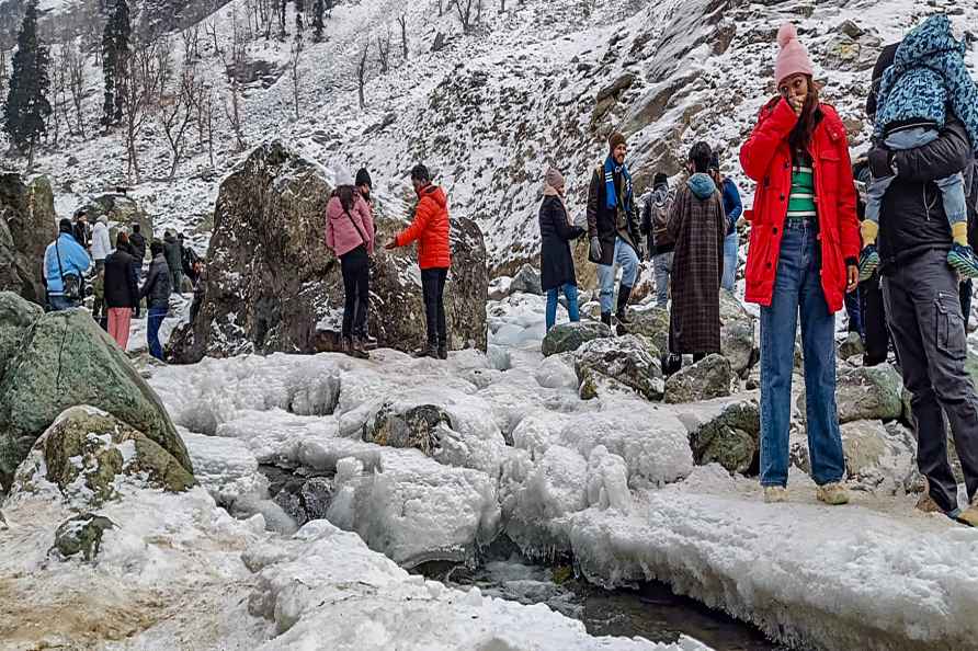 Tourists at snow covered area in Pahalgam