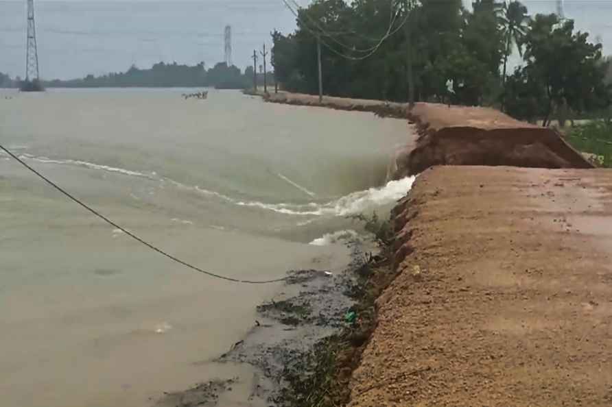 **EDS: GRAB VIA PTI VIDEO** Thoothukudi: Korampallam Pond overflows...