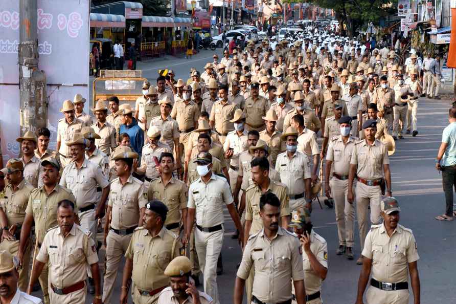 Police during route march in Chikkamagaluru