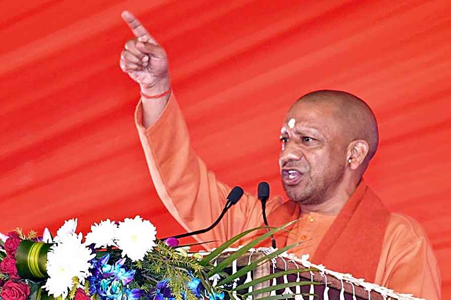 Agra: UP CM Yogi Adityanath addresses a rally on the occasion of...