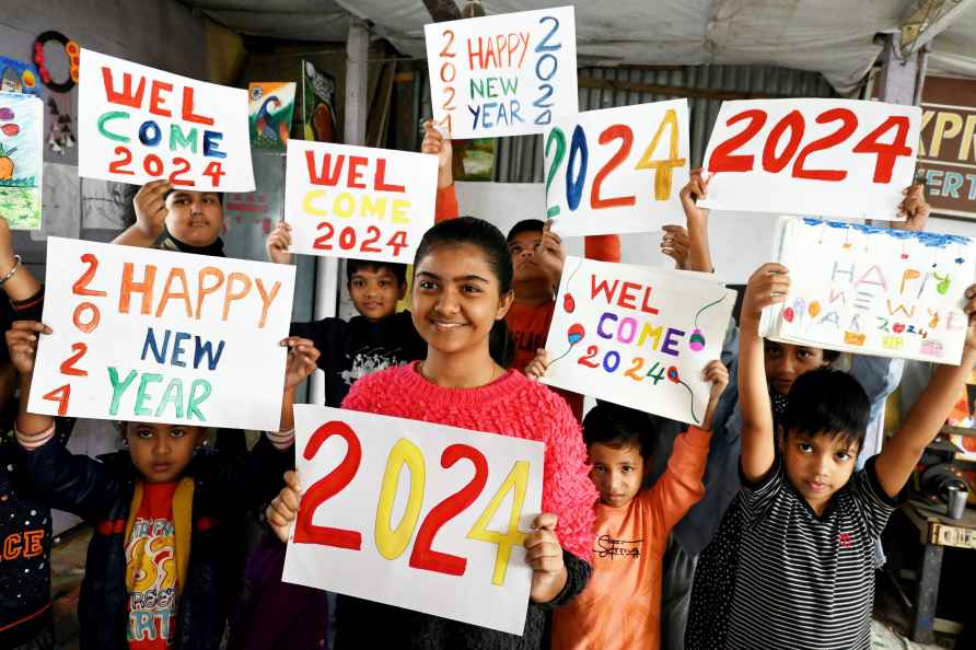 Agartala: Students at a drawing institute during the New Year's ...