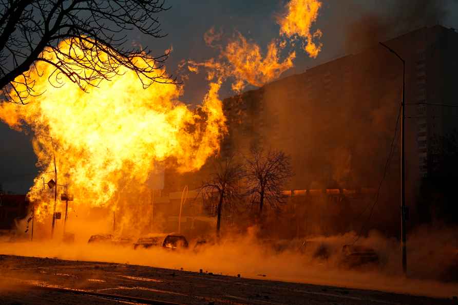 Fire and smoke rises after a Russian attack