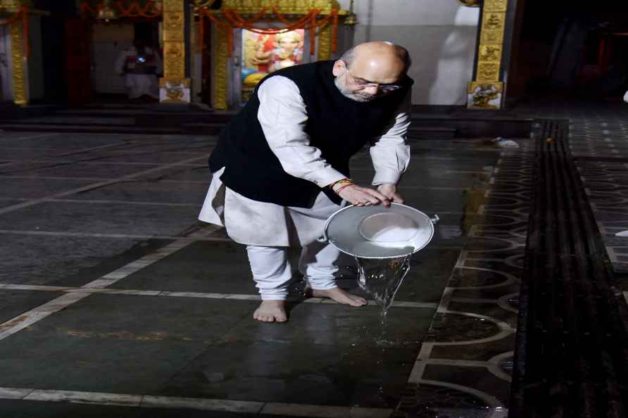 HM Shah during cleanliness drive at Mahabhairab Temple