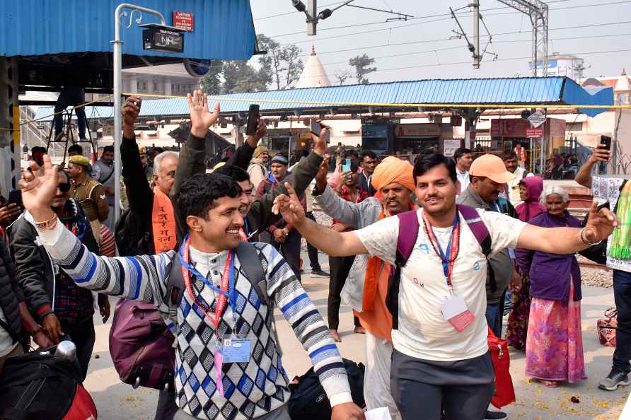 Ayodhya: Devotees in large numbers wait for their train at the Ayodhya...