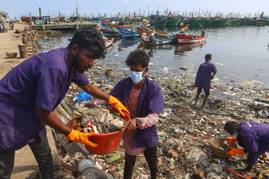 Garbage removal at Kasimedu Harbour