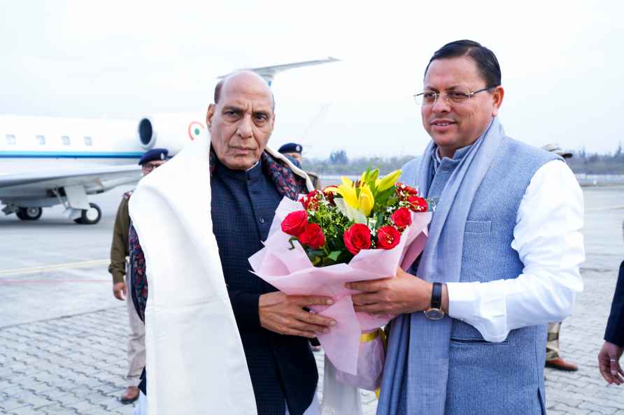 CM Dhami welcomes Rajnath Singh in UK