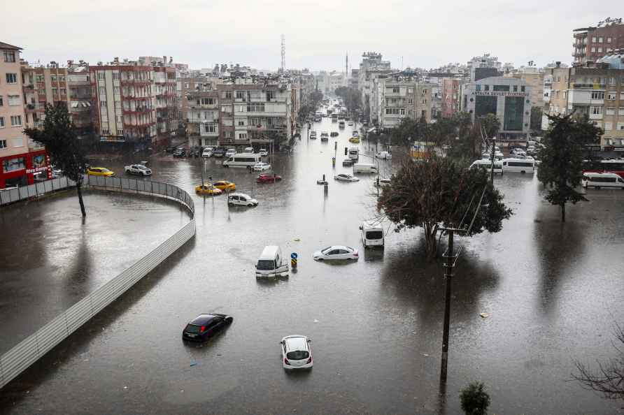 Vehicle are scattered during floods in Turkey