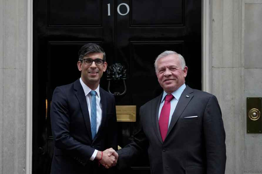 Britain's Prime Minister Rishi Sunak, King Abdullah II of Jordan