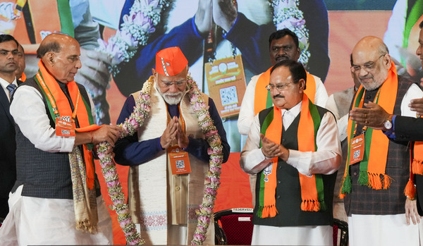 PM Modi reaches Bharat Mandapam for BJP's office bearers' meeting