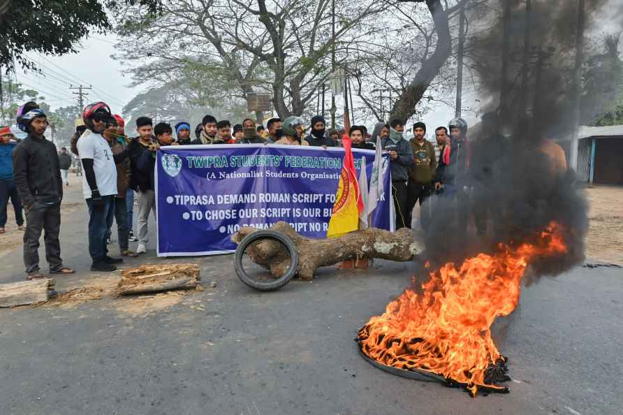 Agartala: Demonstrators block a road during a protest demanding ...