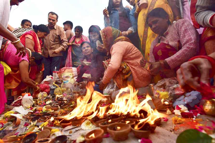 Prayagraj: Devotees perform rituals at the bank of Ganga river on...