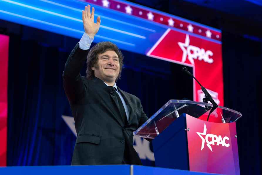 Argentina's President Javier Milei speaks during the Conservative...