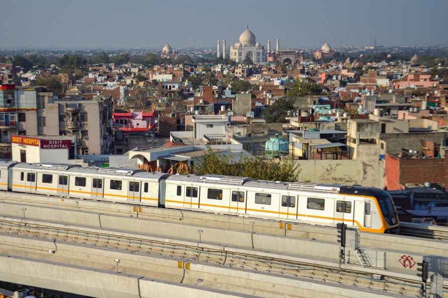 Agra: Newly-launched Agra Metro train runs on its track, in the ...