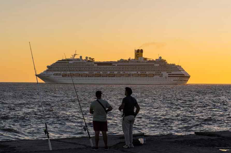 Fishers watch cruise ship