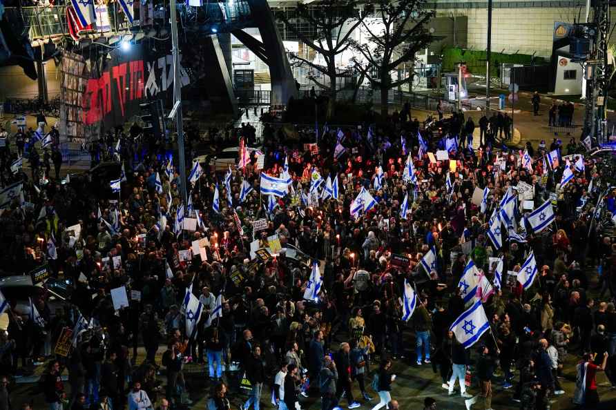 Friends and relatives of the Israeli hostages held in the Gaza Strip...