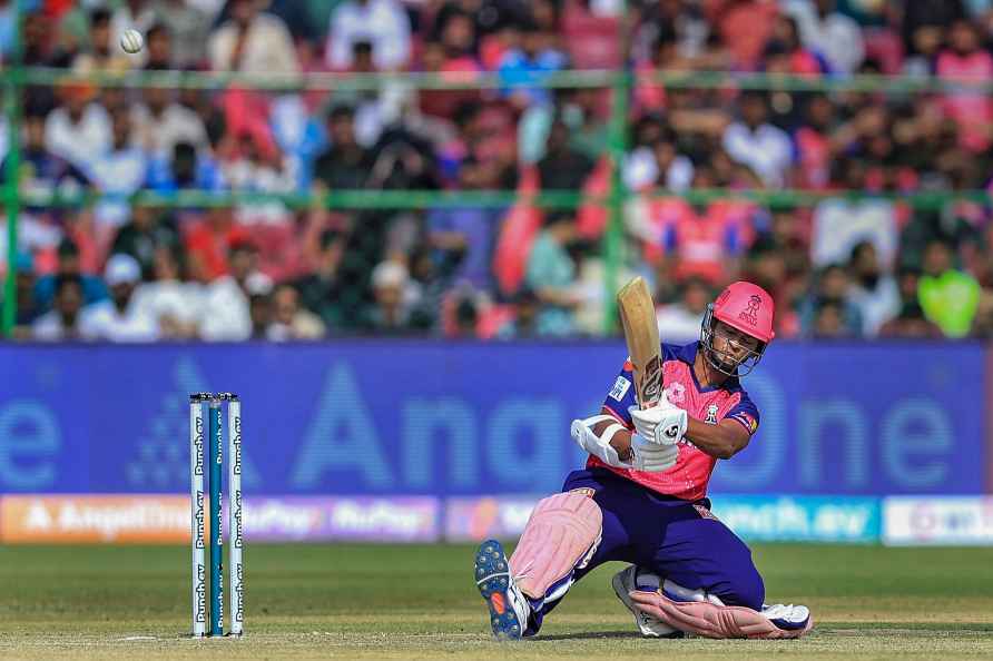 Jaipur: Rajasthan Royals batter Jos Butler plays a shot during the...