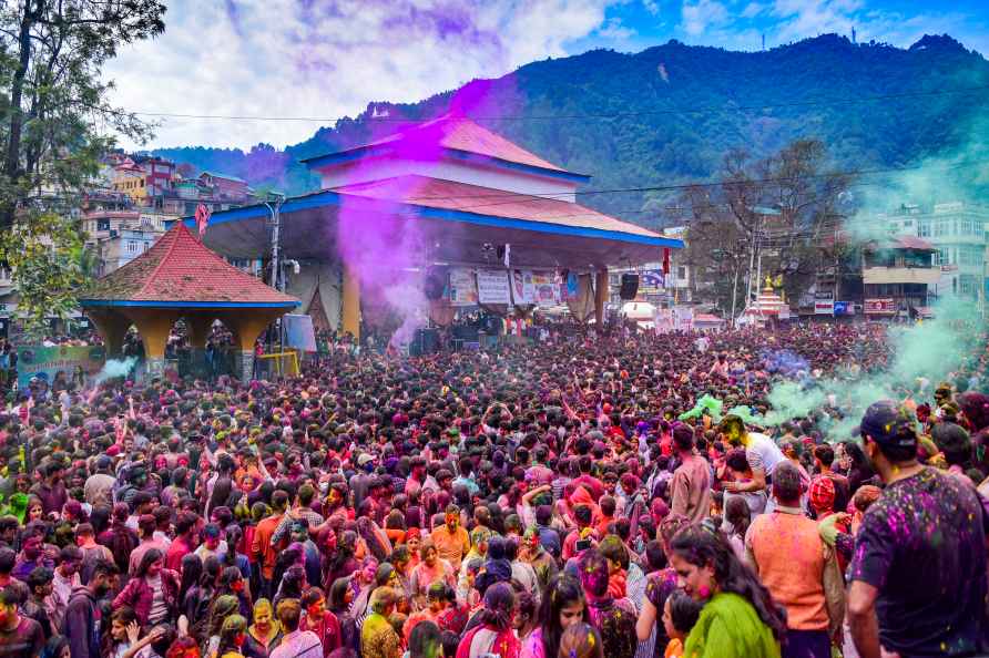 Mandi: People celebrate Holi, in Mandi, Sunday, March 24, 2024. (