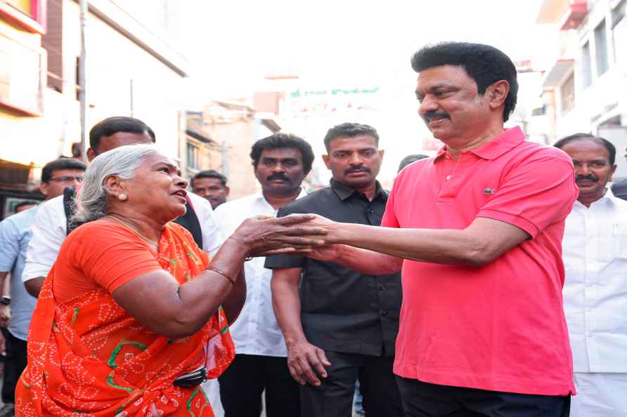 Salem: Tamil Nadu CM and DMK chief MK Stalin meets en elderly voter...